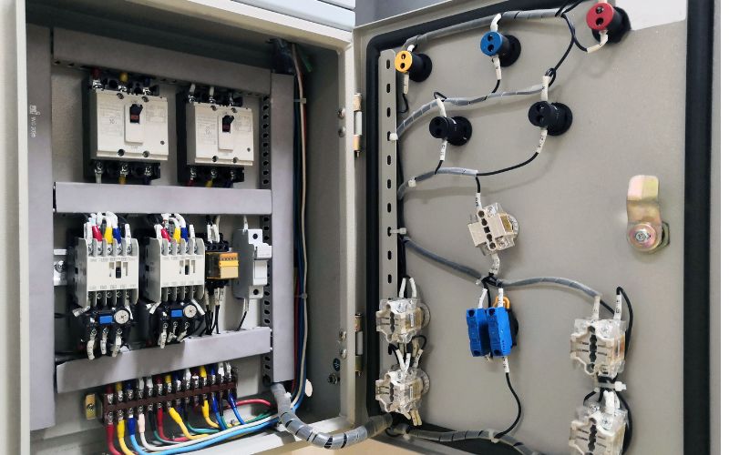 Upgraded electrical panel with advanced circuitry installed by Empire Electric, featuring organized wiring for optimal power distribution in a Hollister residence.